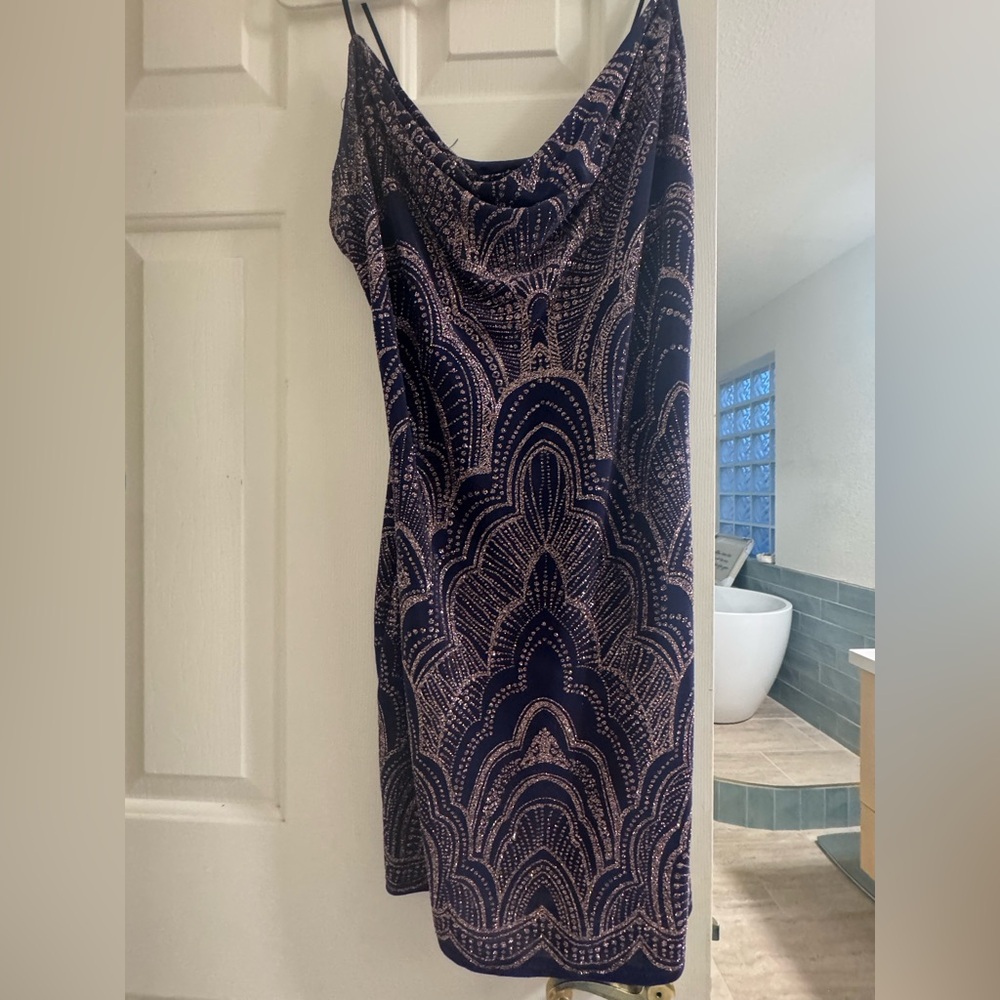 Navy and Rose Gold juniors XL mini dress prom party glam
